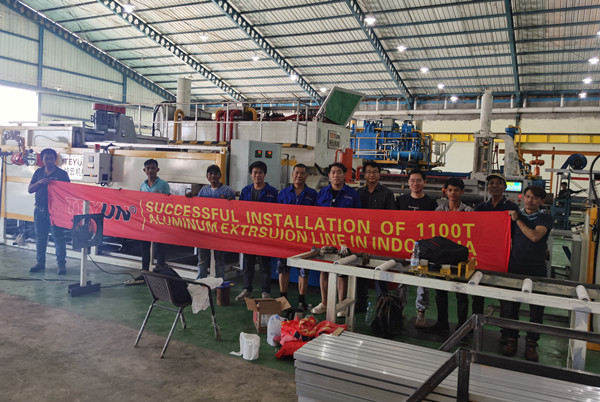 Línea de extrusión de aluminio Teyun 1100T instalada con éxito en Indonesia